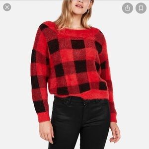 Express Buffalo plaid fuzzy sweater